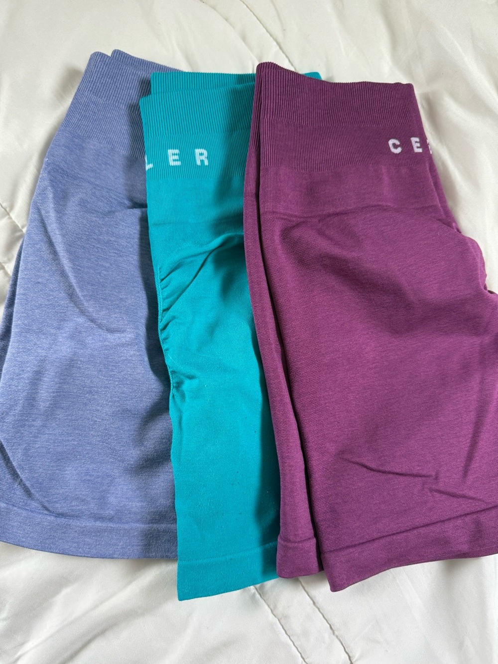 Seamless shorts bundle in Purple, Teal, and Lavender